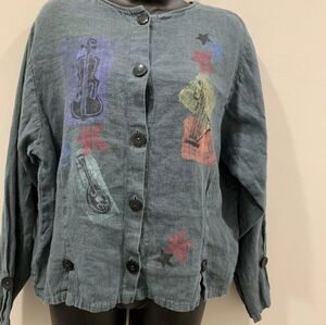 Lucy & Izzy pure linen hand painted top shirt jacket S / M